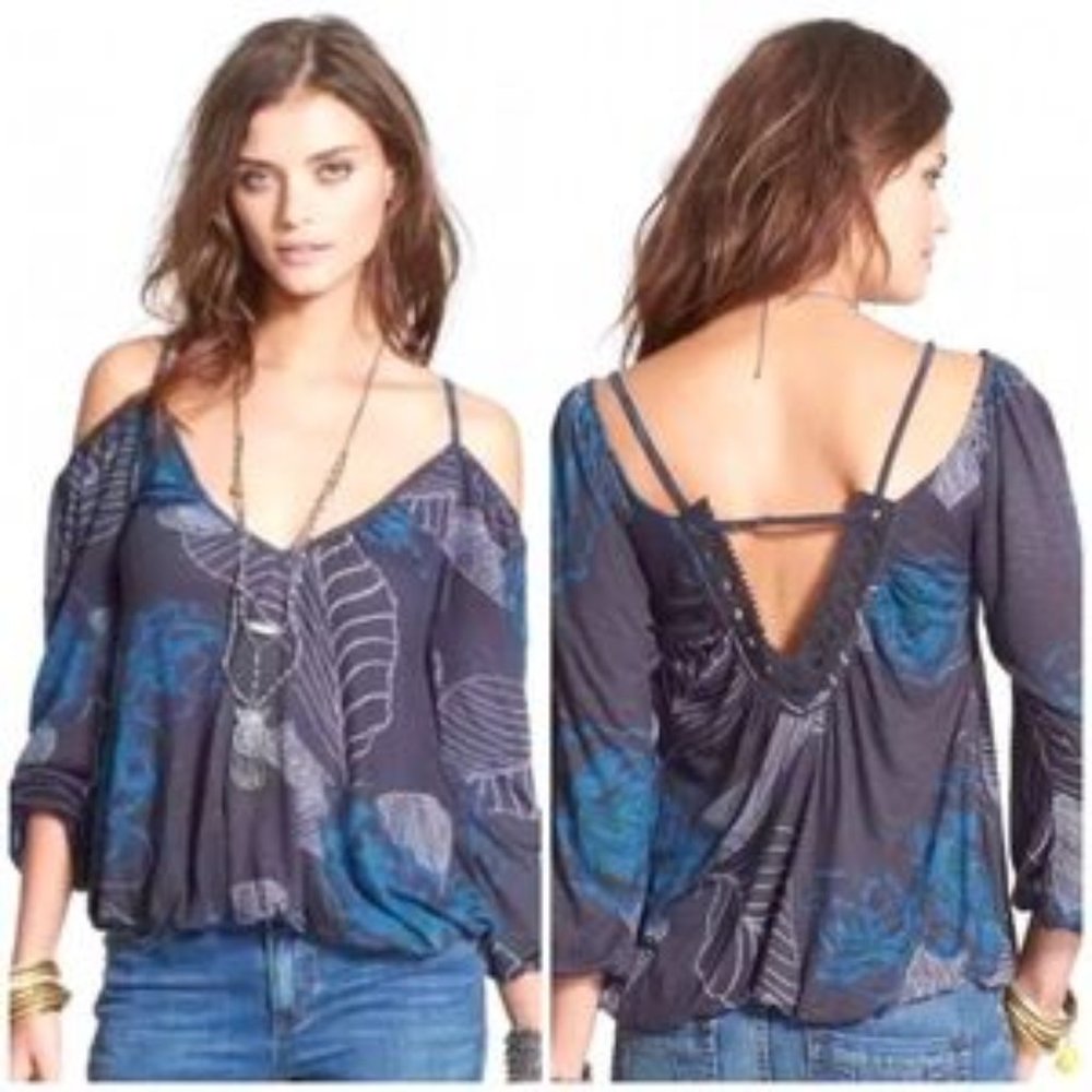 Free People Adelia Floral Print Cold Shoulder Top